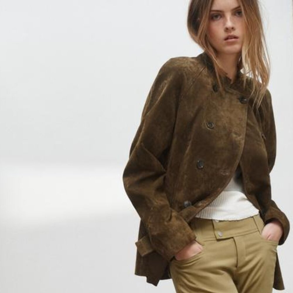 ZARA 100% SUEDE LEATHER FITTED JACKET - Picture 2 of 5